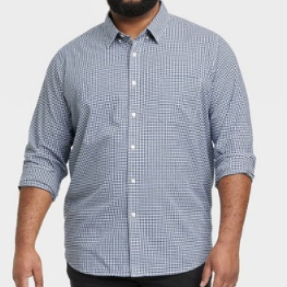 Goodfellow & Co Men's Every Wear Long Sleeve Button Down 3XB Navy Gingham